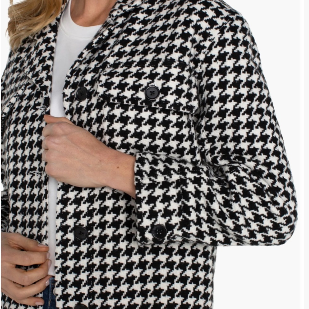 NWT Liverpool LA Houndstooth Check Crop Shacket Petite M